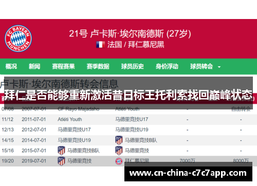 拜仁是否能够重新激活昔日标王托利索找回巅峰状态