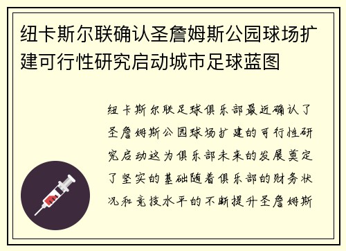 纽卡斯尔联确认圣詹姆斯公园球场扩建可行性研究启动城市足球蓝图 纽卡斯尔联确认圣詹姆斯公园球场扩建可行性研究启动城市足球蓝图